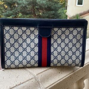 VTg AUTHENTIC Gucci GG Navy Blue Red Logo Purse